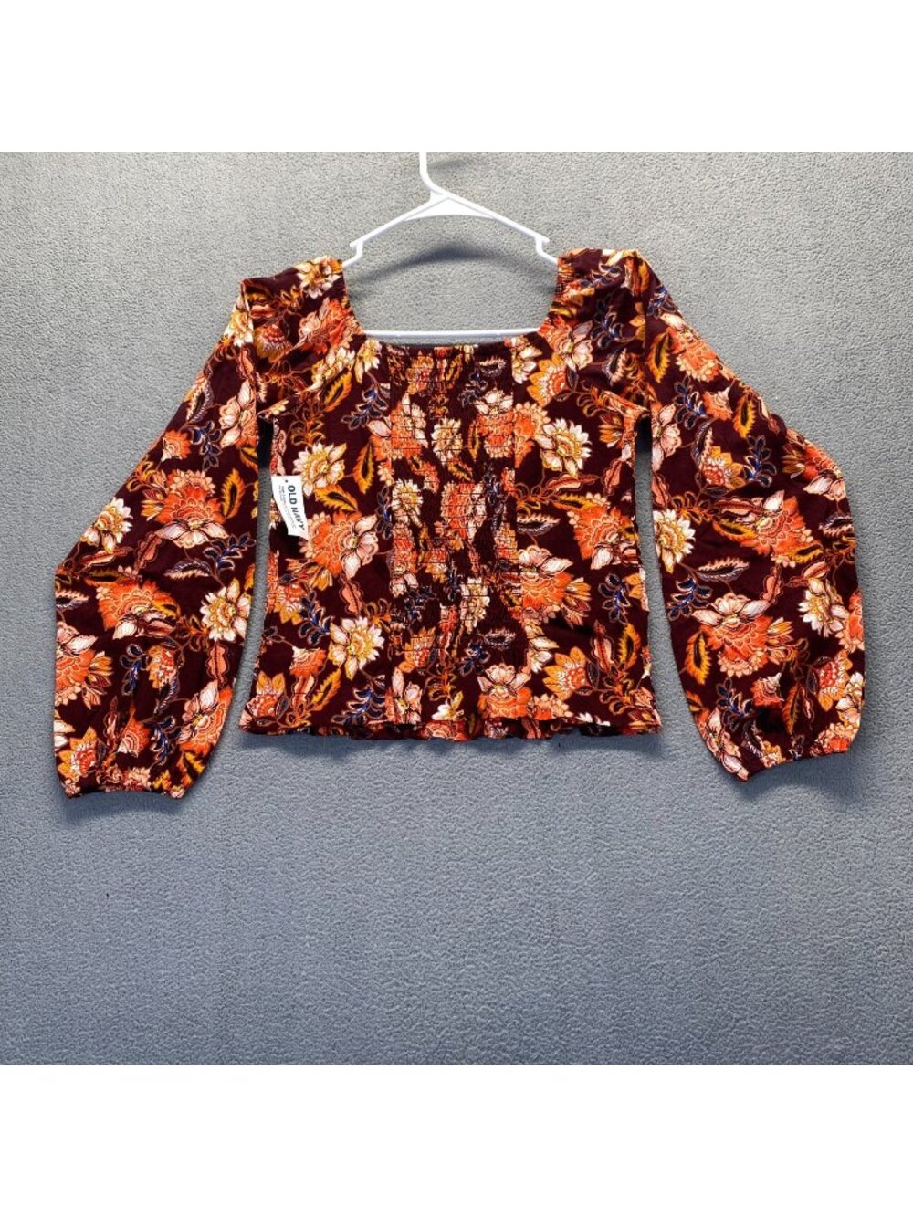 Old Navy Long Sleeve Printed Jersey Knit Smocked Top Teens Girls XL Fall Boho